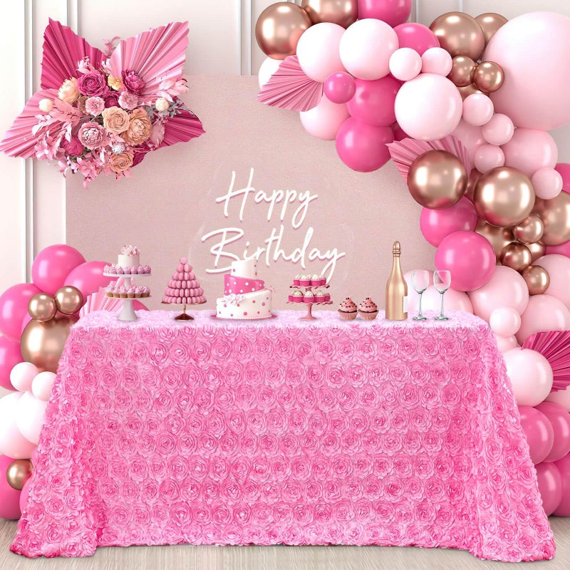 B.Cool B-COOL Pink Rosette Rectangle Wedding Tablecloth 60x102 Inch Pink Table Cloths for Birthday Girls Party 3D Flower Candy Table Cover for Sweetheart Decoration - Image 1